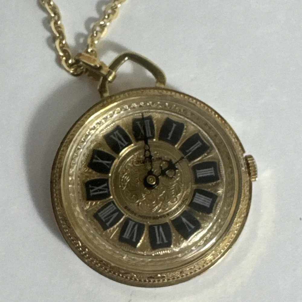 Vintage Juvelin Roman‎ Numeral Pocket Watch with Chain Swiss Hong Kong
